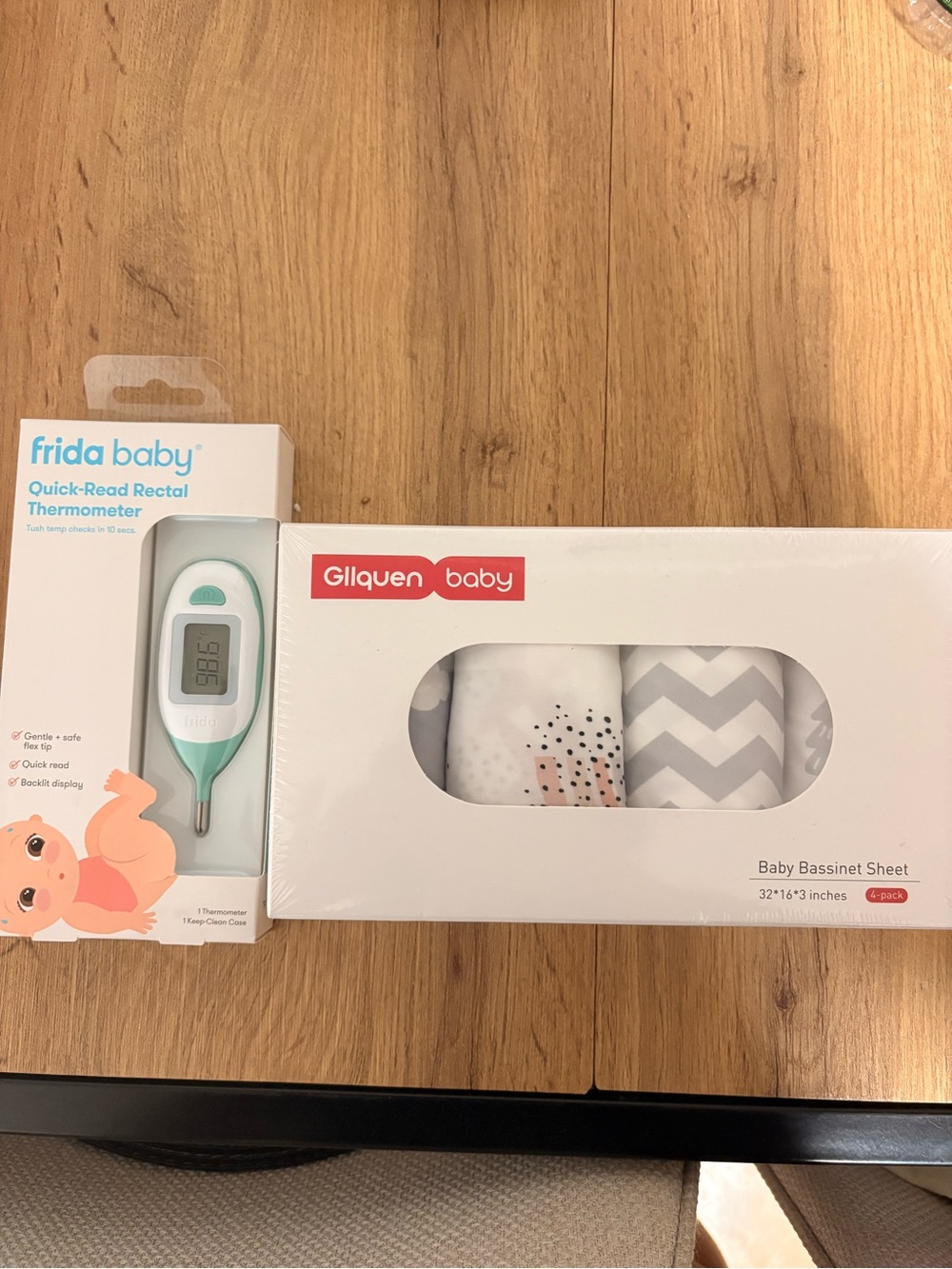 Baby Bassinet sheet (4 Pack) & Frida Baby Rectal Thermometer